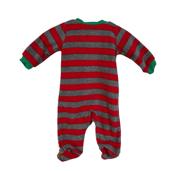 Just One You Carter's Boys Red Gray Striped Reindeer Christmas Footie Pajamas NB - Picture 4 of 5